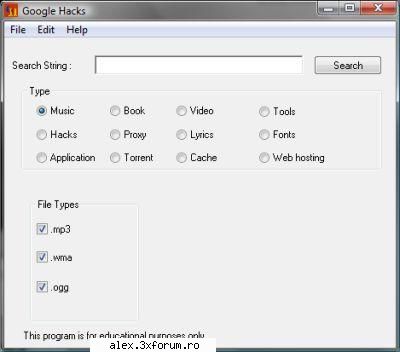 os: win hacks is a compact utility that will allow its users to search google using different google